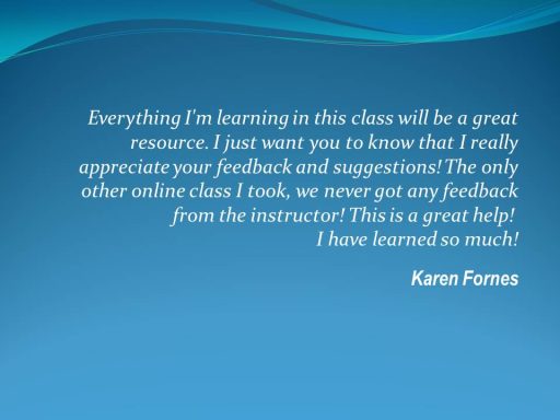 Testimonial from Karen Fornes